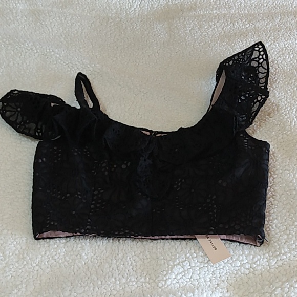 Rebecca Taylor Lace Off-Shoulder Crop Top – Black – 8 - Picture 8 of 15